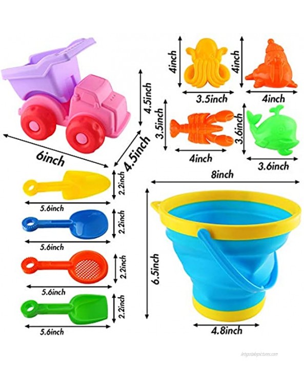 AMOR 10 PCS Collapsible Beach Sand Toys Foldable Beach Bucket Pails Sandbox Toys for Kids Toddlers Building Kit Summer Outdoor Indoor