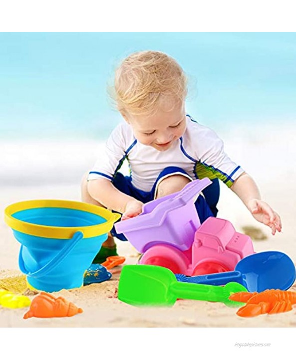 AMOR 10 PCS Collapsible Beach Sand Toys Foldable Beach Bucket Pails Sandbox Toys for Kids Toddlers Building Kit Summer Outdoor Indoor