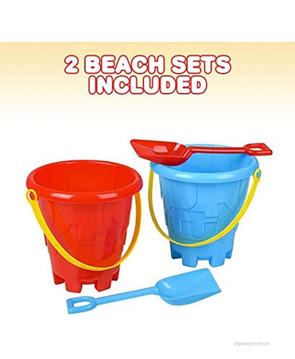 ArtCreativity 6 Inch Beach Sand Pail and Shovel Set Includes 2 Sand Shovels and 2 Pail Buckets with a Sand Castle Design Inside Sandcastle Building Toys Fun Summer Sand Toys for Boys and Girls