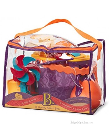 B. toys – B. Ready Beach Bag – Beach Tote with Mesh Panel and 11 Funky Sand Toys – Phthalates and BPA Free – 18 m+ Purple Bucket