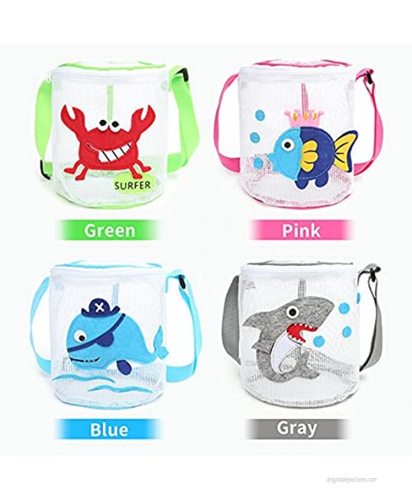 Beach Toy Bag Seashell Shell Bags for Kids Boy Zipper and Girl 4 Pcs Colorful Mesh Beach Bags Kids for Storage Shell Toys Collection