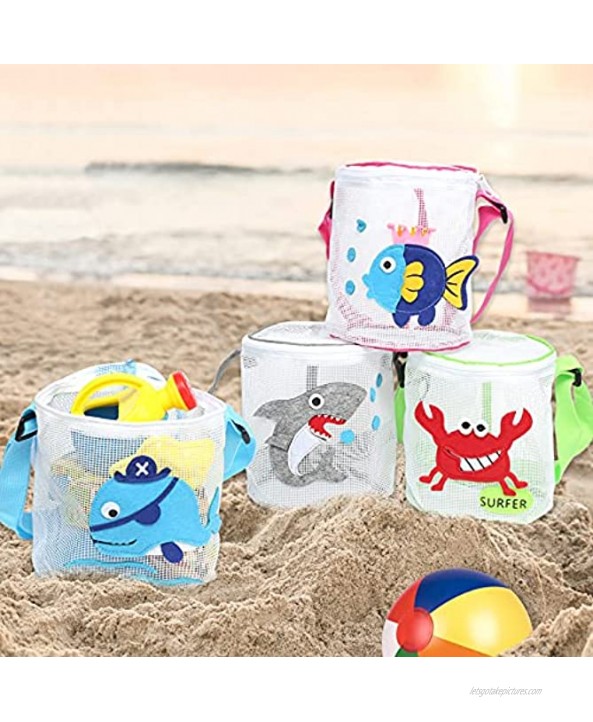 Beach Toy Bag Seashell Shell Bags for Kids Boy Zipper and Girl 4 Pcs Colorful Mesh Beach Bags Kids for Storage Shell Toys Collection