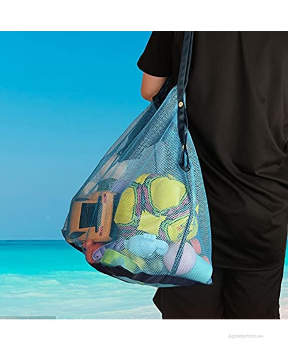 Beach Toys Bag Extra Large Beach Accessory Lightweight & Durable Mesh Beach Bag ，Foldable Mesh Beach Bag with 3 three buttons for Children's Toys