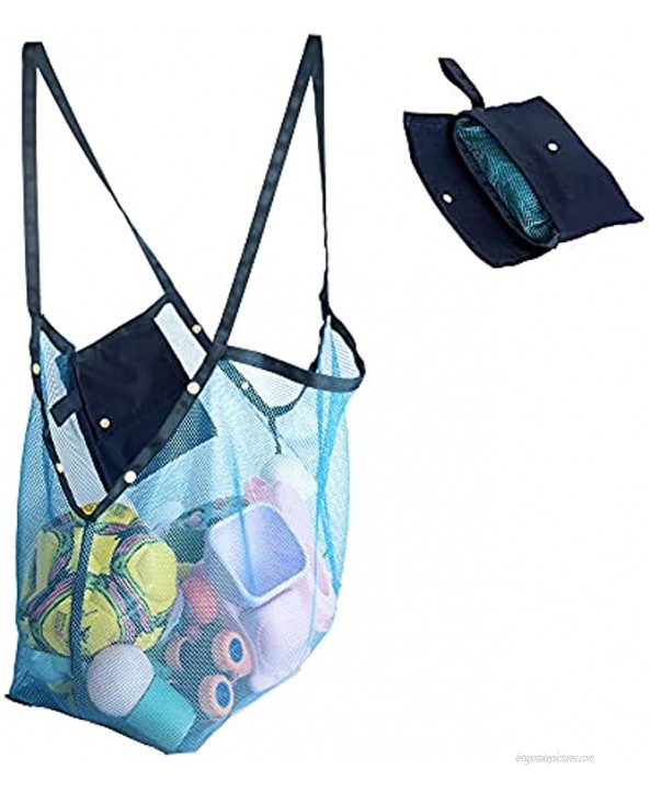Beach Toys Bag Extra Large Beach Accessory Lightweight & Durable Mesh Beach Bag ，Foldable Mesh Beach Bag with 3 three buttons for Children's Toys