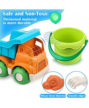 Beach Toys Set Wheat straw Sand Toys Bucket Shovel and Water Wheel Sand Molds 19pcs with Mesh Bag