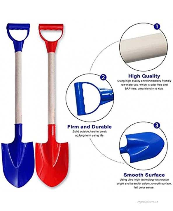 BeneFine 21 Heavy Duty Wooden Kids Sand Shovels with Plastic Spade & Handle for Digging Sand and Beach Fun Gift Set Bundle2 Pack