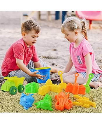 Blooming lilies 14 Pcs Beach Sand Sandbox Toy Set Two Castles Fishes Truck Bucket Shovel Rake Molds Sand Toys for Kids Toddlers Boys Girls Summer Outdoor Play Games