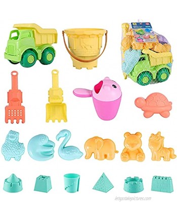 cjc Beach Sand Truck Toy Set,Dump Truck,Bucket,Shovels,Rakes,Watering Can,Castle Mold,Animal Molds,Sandbox Toys for Kids Toddlers,Outdoor Indoor Play Gift for Boys and Girls