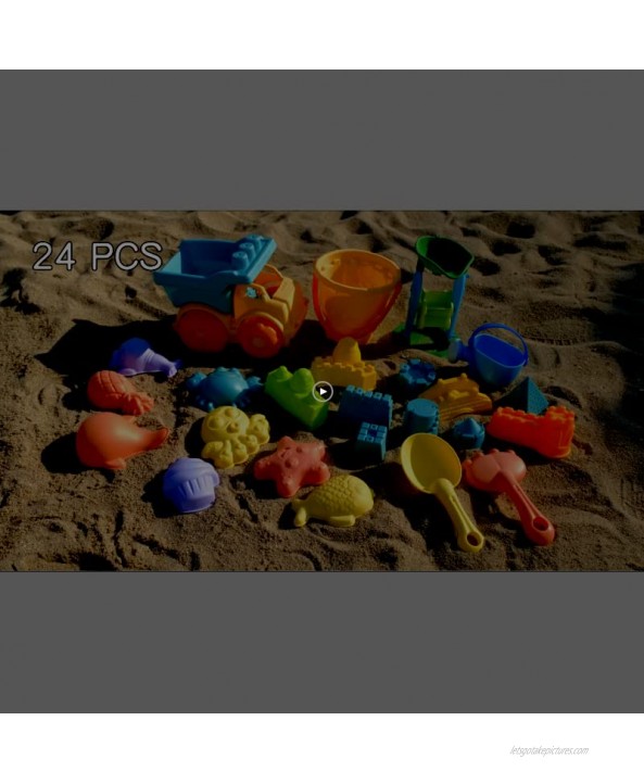 CUTE STONE 24 PCS Beach Sand Toys Set Sandbox Toys with Dump Truck Castle & Animals Sand Molds Bucket Sand Water Wheel Shovels Carry Mesh Bag Outdoor Kit for Kids Toddlers