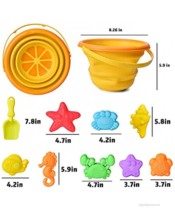 FUN LITTLE TOYS 13 Pieces Foldable Beach Bucket Sand Toys Set Collapsible Bucket Summer Outdoor Camping and Fishing Tub with Sand Molds for Kids