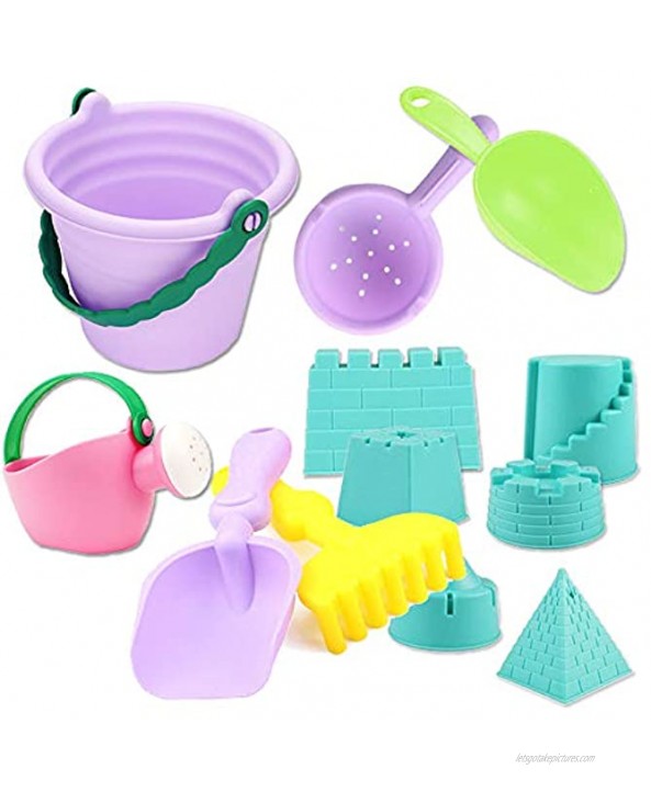 Guuozzli 12 PCS Kids Beach Sand Toys Set,Sand Play Set,Beach Toy Sand Set with Bucket,Watering Can,Shovels,Colander,Rakes,Beach Castle Molds for Toddlers Kids Outdoor Play