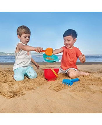 Hape Beach Basics Sand Toy Set Including Bucket Sifter Rake and Shovel Toys Multicolor  Bold