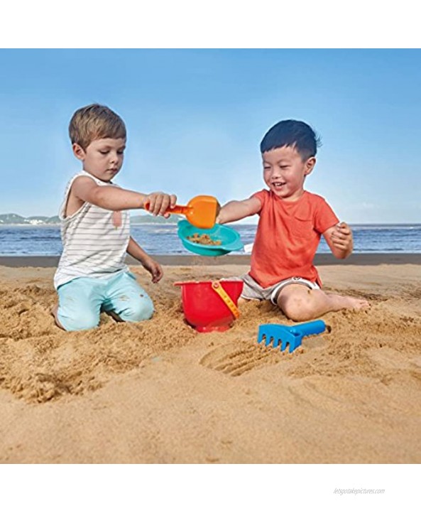 Hape Beach Basics Sand Toy Set Including Bucket Sifter Rake and Shovel Toys Multicolor Bold