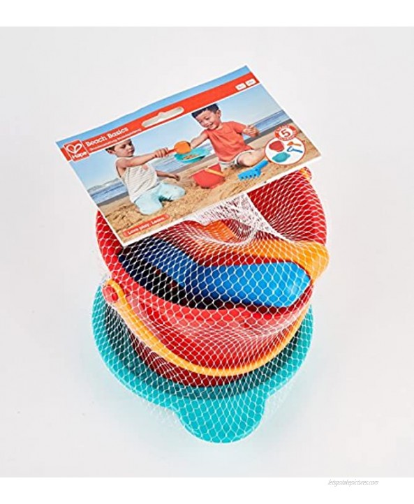 Hape Beach Basics Sand Toy Set Including Bucket Sifter Rake and Shovel Toys Multicolor Bold