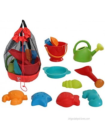 Hape Beach Toy Essential Set Sand Toy Pack Mesh Bag Included E8603  Red