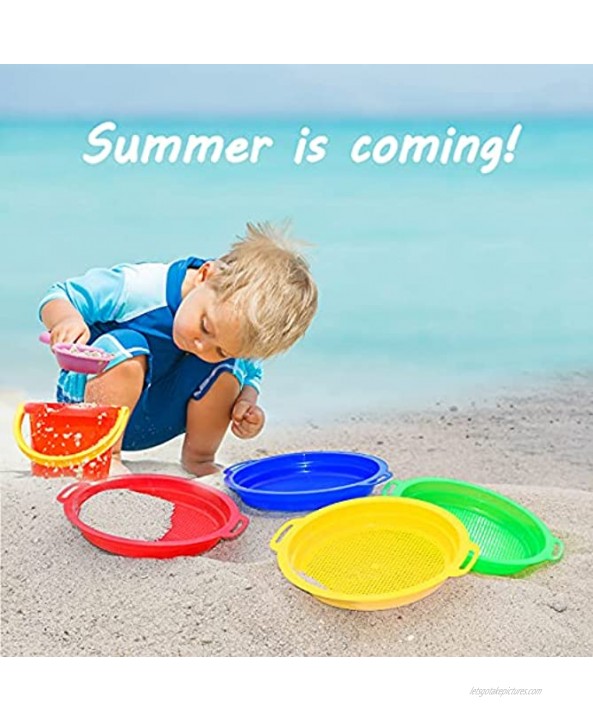 HONGDE Sand Sieves for Sand Toys Red Blue Yellow & Green Complete Gift Set Bundle-4Pack8.75x 9.75in