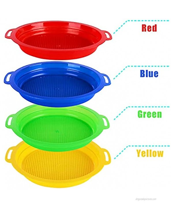 HONGDE Sand Sieves for Sand Toys Red Blue Yellow & Green Complete Gift Set Bundle-4Pack8.75x 9.75in