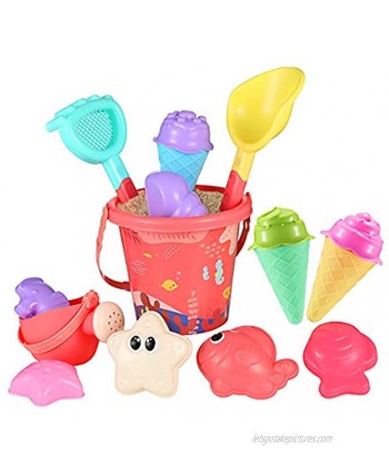 iBaseToy Beach Sand Toy Ice Cream Mold Set for Toddlers & Kids Sandbox Toys with 6 Ice Cream Mold 6 Animal Molds Beach Bucket Watering Can Shovels & Rakes 16 Pieces