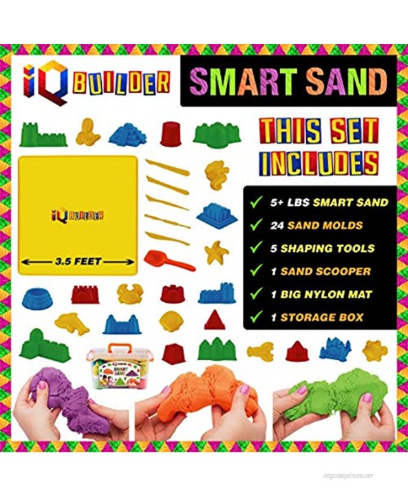 IQ BUILDER | Sensory Toys | Creative Educational Art Play Sand for Boys and Girls Ages 3 4 5 6 7 8 9 10 Year Old + | Fun MOLDABLE Synthetic Beach Sand KIT for Children | Best Toy Gift for Kids