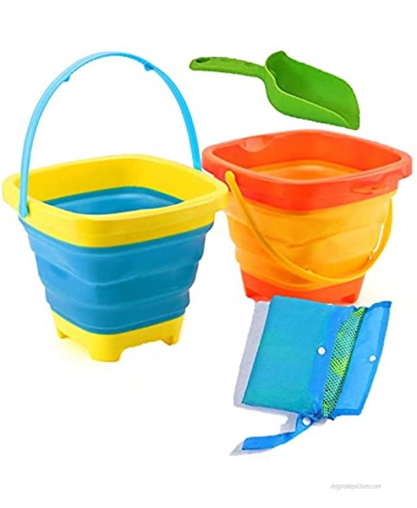 Jtboo Multifunction Foldable Bucket 2L Portable Silicone Collapsible Sand Buckets with Extra Large Beach Bags and Sand Shovel for Beach Play ,Camping Food Jug Fishing Water Pail