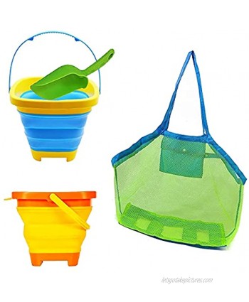 Jtboo Multifunction Foldable Bucket 2L Portable Silicone Collapsible Sand Buckets with Extra Large Beach Bags and Sand Shovel for Beach Play ,Camping Food Jug Fishing Water Pail