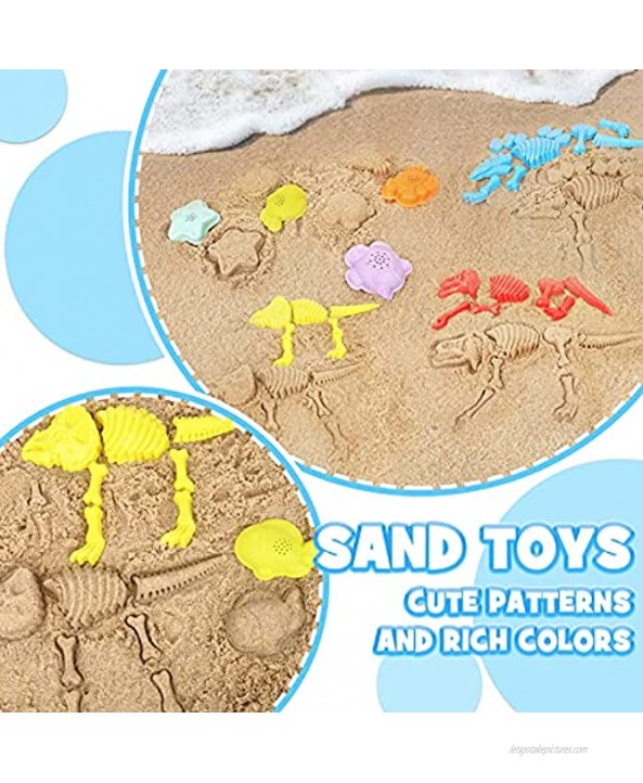 Kids Beach Toys 32PCS Sand Toys with Dinosaur Sand Molds Folding Bucket Mesh Bag Toddler Sandbox Toys Outdoor Play Kit for Boys and Girls