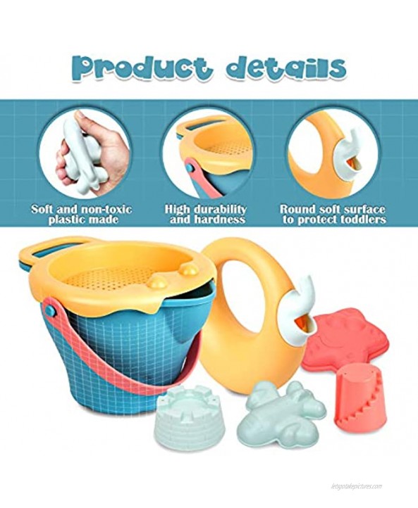 Kids Beach Toys Set 10pcs Sand Molds Watering Can and Bucket Beach Outdoor Games Sandbox Toys