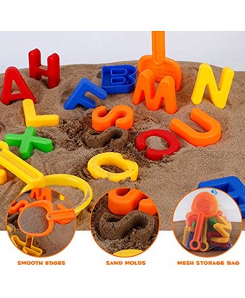 Liberty Imports ABC Alphabet Beach Sand Mold Toy Set for Kids with 26 Letter Molds Shovel Sifter Colors Vary Compatible with Kinetic Sand