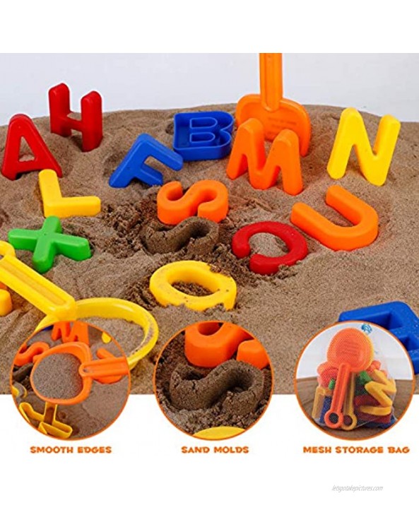 Liberty Imports ABC Alphabet Beach Sand Mold Toy Set for Kids with 26 Letter Molds Shovel Sifter Colors Vary Compatible with Kinetic Sand