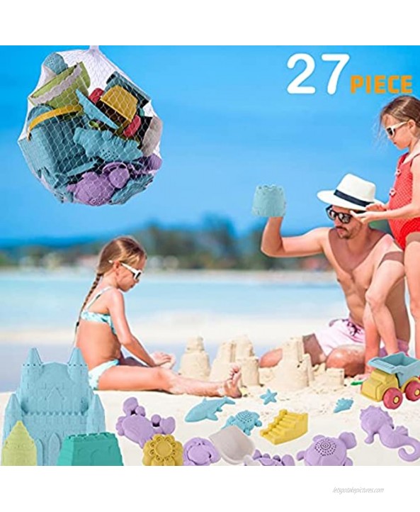 Mathea 27Pcs Beach Toys Kids Beach Sand Toys Set Play Construction Sand Kit Sandbox Toys Summer Outdoor Beach Toys for Toddlers Gift