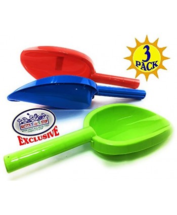 Matty's Toy Stop 14" Kids Long Handle Sand Scoop Plastic Shovels for Sand & Beach Red Blue & Green Complete Gift Set Bundle 3 Pack