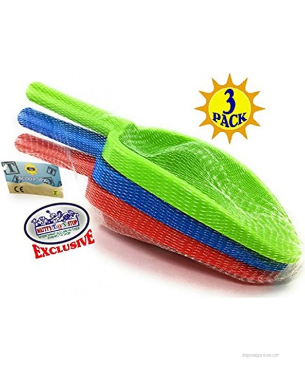 Matty's Toy Stop 14 Kids Long Handle Sand Scoop Plastic Shovels for Sand & Beach Red Blue & Green Complete Gift Set Bundle 3 Pack