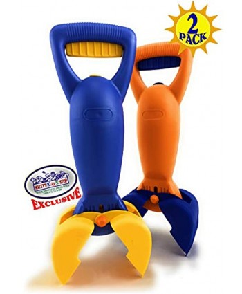 Matty's Toy Stop 14.5" Plastic Sand Grabber Claw Scoops for Sand & Beach Blue Yellow & Orange Blue Gift Set Bundle 2 Pack