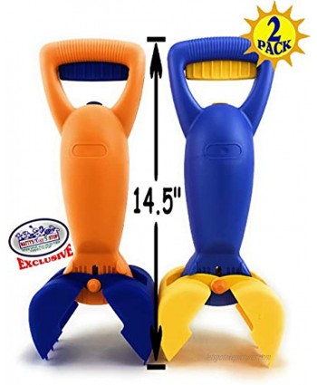 Matty's Toy Stop 14.5" Plastic Sand Grabber Claw Scoops for Sand & Beach Blue Yellow & Orange Blue Gift Set Bundle 2 Pack