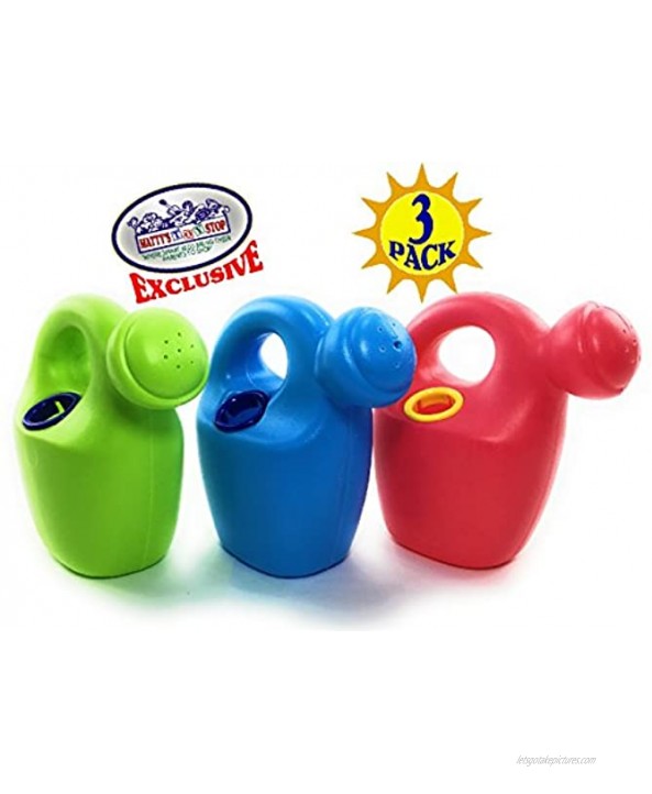 Matty's Toy Stop 7 Plastic Watering Cans for Kids Complete Gift Set Party Bundle 3 Pack Assorted Colors