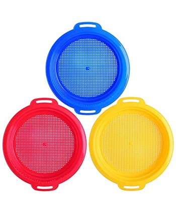 Meejaa 3pcs Beach Sand Sifter Sieves Sets Large Sand SievesRed  Blue  Yellow Set  for Beach Play