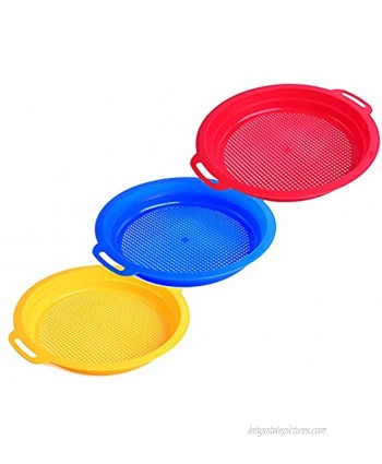 Meejaa 3pcs Beach Sand Sifter Sieves Sets Large Sand SievesRed  Blue  Yellow Set  for Beach Play