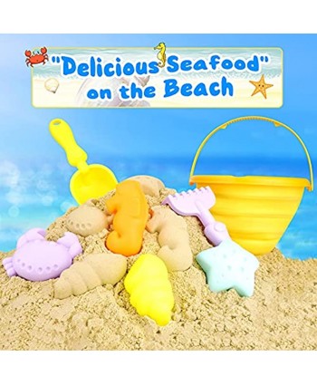PRAJNASYS Beach Sand Toys for Kids  Set-a Collapsible Bucket and Suitable for Kids Sandbox Toys Set Sandcastle Building Kit,Including Shovel Bucket Mould Rake ,with mesh Beach BagOrange