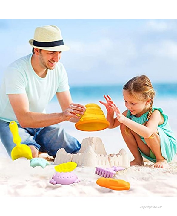 PRAJNASYS Beach Sand Toys for Kids Set-a Collapsible Bucket and Suitable for Kids Sandbox Toys Set Sandcastle Building Kit,Including Shovel Bucket Mould Rake ,with mesh Beach BagOrange