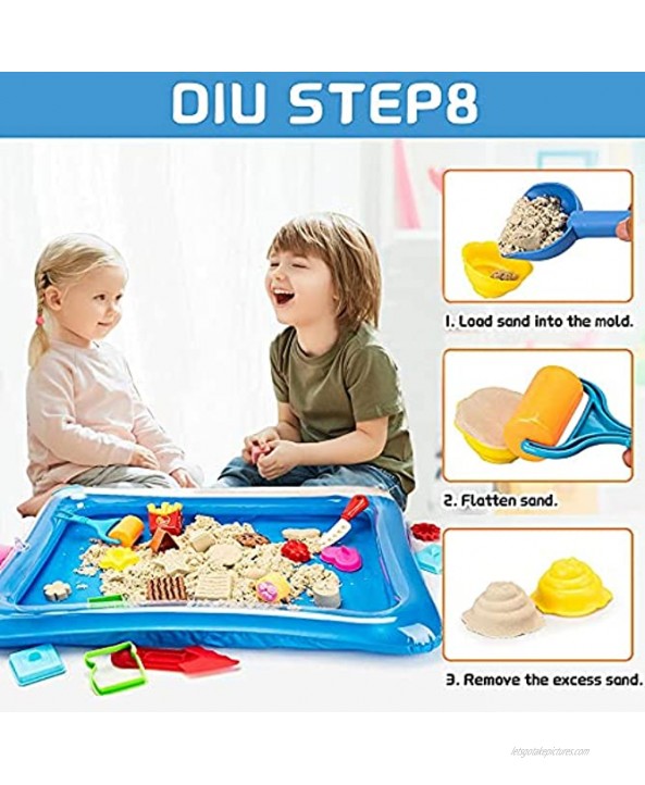 PRDLIMG Play Sand for Kids Ice Cream Set,3lbs Magic Sand Food Sand Molds Tools Play Sand kit Sand Tray and Storage Bag 44PCS Sandbox Toys Set for Outdoor Tots
