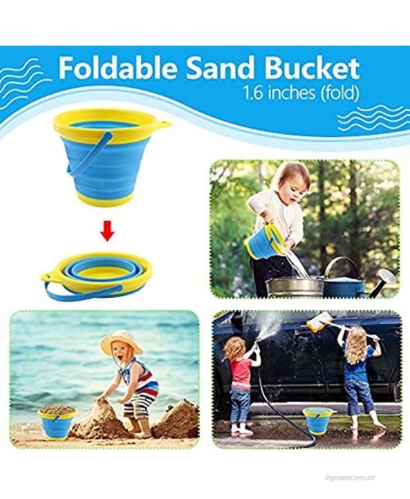 RWWXII Collapsible Sand Bucket Set 9 PCS Sand Toys Set Foldable Pail Beach Bucket Sand Molds and Kids Beach Mesh Bag