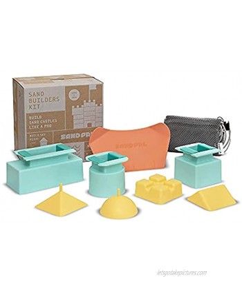 Sand Pal Beach Sand Toys Kit Kids Sandbox Snow & Kinetic Sand Castle Kit 9 Pieces Toy Set for Outdoor Play Construction Building Shape Molds and Tools Set for Toddlers Adults With Mesh Bag
