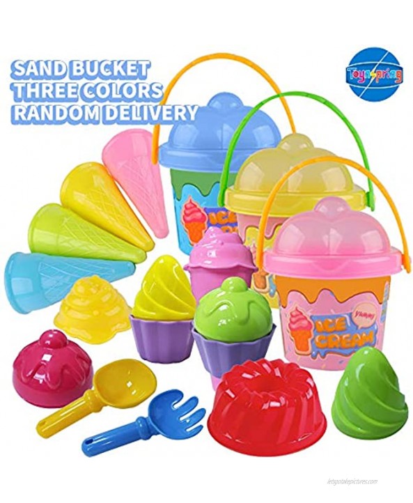 Tcvents 18 Pieces Beach Toys Ice Cream Mold Set Sand Toys for Kids Age 3 4 5 6-10 Beach Tools Kit with Large Bucket Pail for Boys Girls Toddlers Outdoor Play
