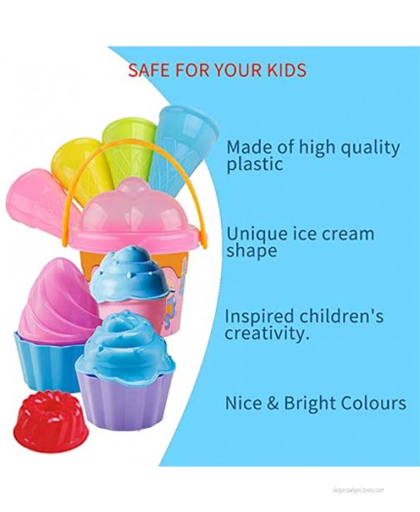 Tcvents 18 Pieces Beach Toys Ice Cream Mold Set Sand Toys for Kids Age 3 4 5 6-10 Beach Tools Kit with Large Bucket Pail for Boys Girls Toddlers Outdoor Play