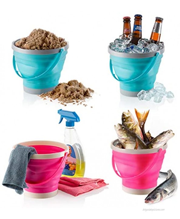 Top Race Foldable Pail Bucket Silicone Collapsible Bucket Multi Purpose 7 Liter 2 Gallons Pack of 2