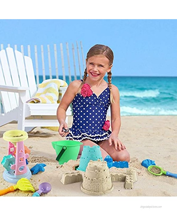ToyerBee Beach Toys- 24pcs Sand Toys Set with Sand Water Wheel Bucket Shovels Rakes Models & Molds in A Mesh Backpack Outdoor Beach Sand Toys for Boys Girls,Toddlers Kids