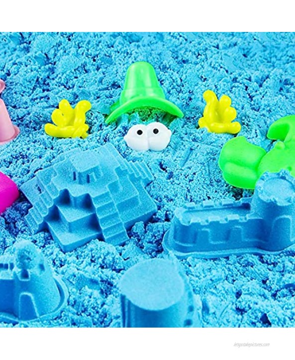 ZUZU BOOM Play Sand and Sand Molds Kit Including Moon Sand 2LBBlue Inflatable Tray Storage Box 50 Pieces Magic Sand Molds Deluxe Castle Set Blue