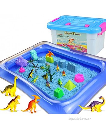 ZUZU BOOM Play Sand Toys and Sand Molds Kit Set Includes: 2 Pound Play Sand 42 Pieces Sand Molds Dinosaur Toys Inflatable Tray Storage Box Castle