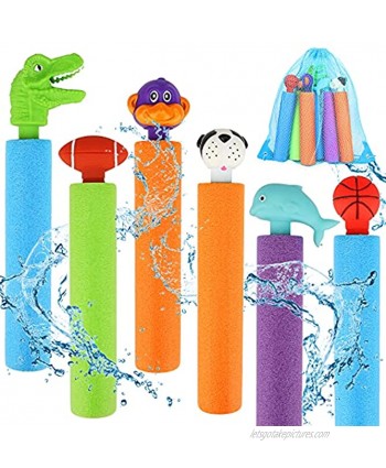 6 PCS Water Gun Shooter Set Super Foam Soakers Blaster Squirt Guns Pool Noodles Toy with Plastic Handle Summer Swimming Beach Garden Fighting Game Outdoor Toys for Age 3 4 5 6 7-12 Boys Girls Gifts