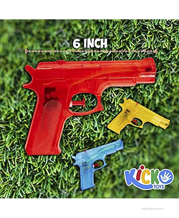 Kicko 6 Pieces Squirt Water Gun 6 Inches Plastic Assorted Colors Classic Action and Fun Toy Pool Prize Party Favor